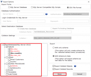 Choose database objects